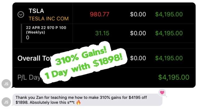 Trading options - 310% single day profits